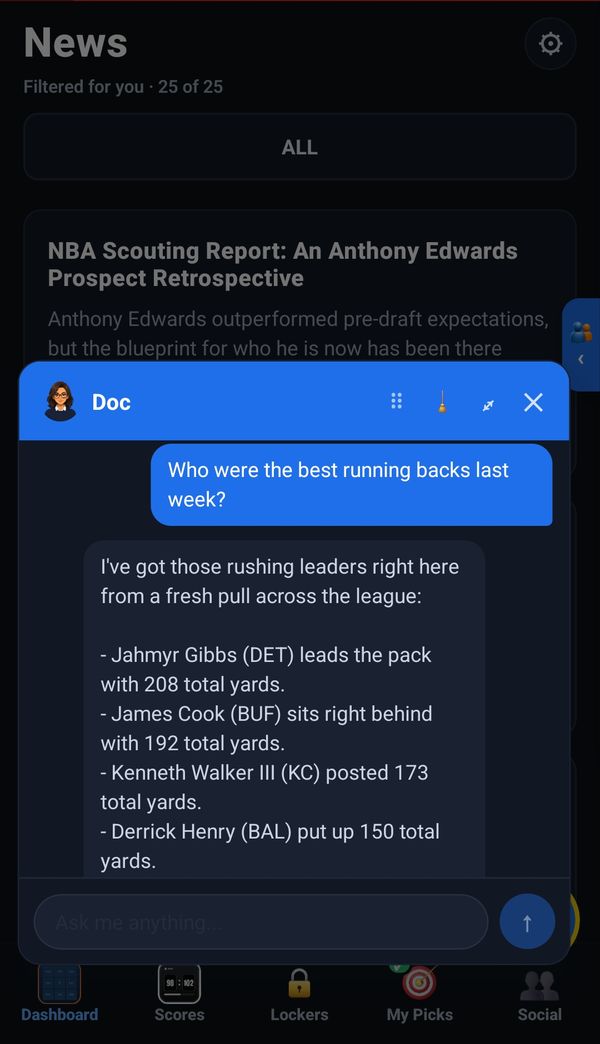 Doc the buddy listing last week's top running backs