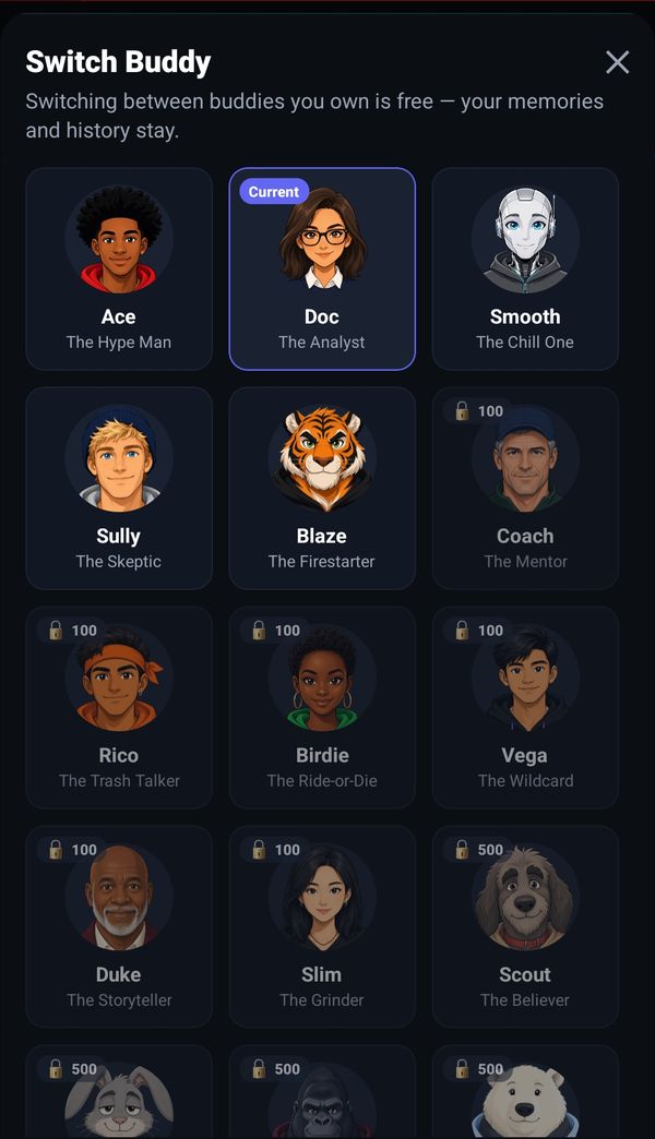 The buddy roster: Ace, Doc, Smooth, Sully, Blaze and more